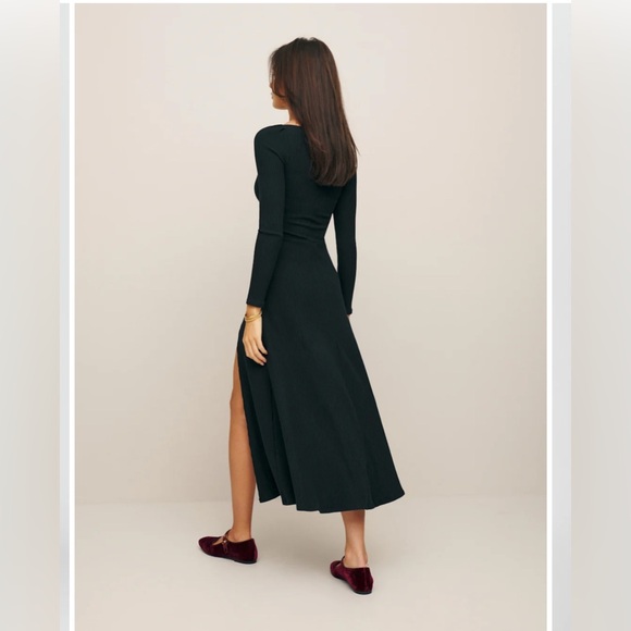 Reformation Banks Black Knit Ribbed Long Sleeve Midi Dress Size M - Picture 3 of 11